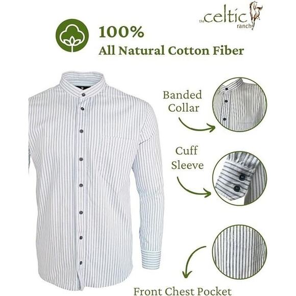 Celtic Ranchwear Grandfather Shirt Blue White Stripe XL Cotton Casual - Picture 2 of 8